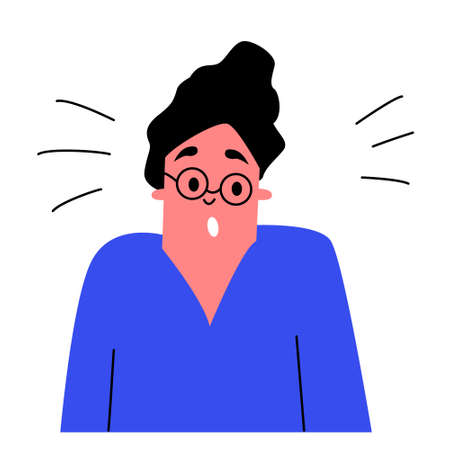 surprised woman with her mouth open, the woman shows emotion. fright, surprise, stress. vector character in a trendy styleのイラスト素材