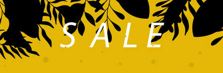 Banner with the inscription sale on the background of leaves and branches, autumn theme. Website...