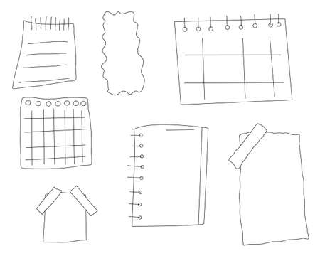 Note sheets drawn with a contour. Torn sheets, stickers, badgesのイラスト素材