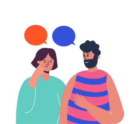 A man and a woman are talking. A dialogue between friends and colleagues.のイラスト素材