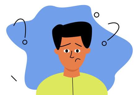 A frustrated dark-haired man. A puzzled look, a questioning expressionのイラスト素材