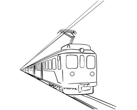 A train drawn by hand in the style of black and white graphicsのイラスト素材