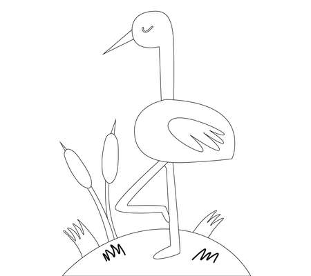 Flamingo bird drawn in black outline by handのイラスト素材