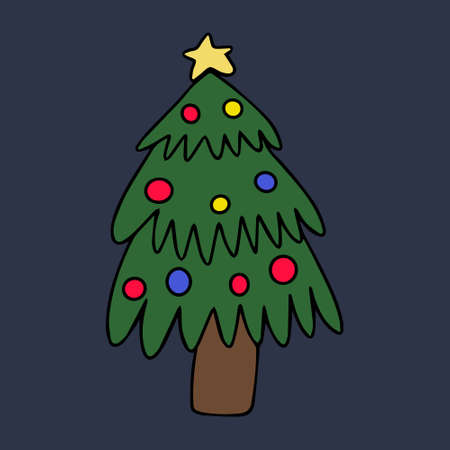 Christmas tree painted in doodle style, minimalistic Christmas treeのイラスト素材