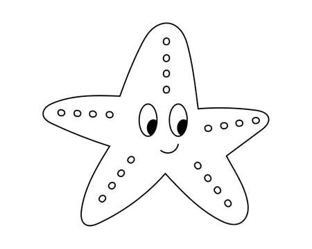 Starfish hand-drawn in black outline, starfish icon coloring pagesのイラスト素材