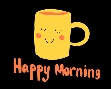 Cute hand-drawn mug in doodle style. A mug with a painted faceのイラスト素材