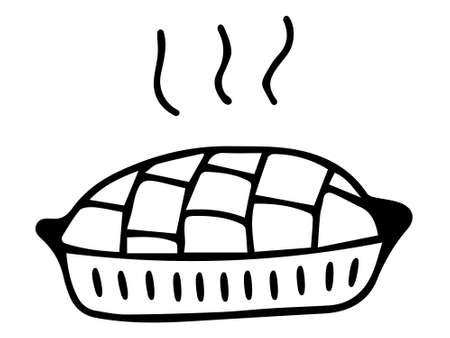 Autumn pie hand-drawn with a black outline. Pie icon, black outline, doodle. Pumpkin traditional pieのイラスト素材