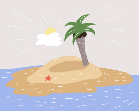 Palm tree on an island in the open seaのイラスト素材