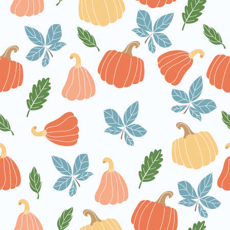 Seamless pattern with pumpkin leaves, autumn pattern. Pattern of fabric, wrapping paper, wallpaperのイラスト素材