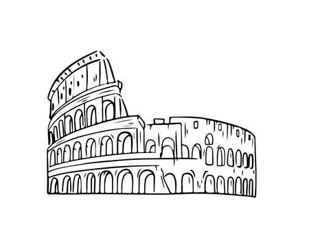 Colosseum drawn with a black line, icon, doodleのイラスト素材