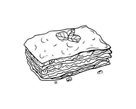 Lasagna drawn with a black outline. icon, doodleのイラスト素材