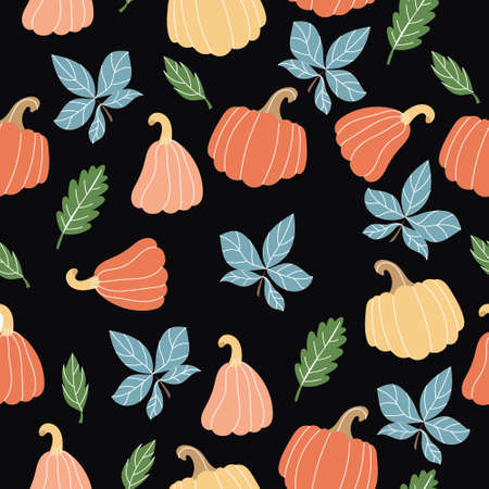 Seamless pattern with pumpkins and leaves. Pattern for fabricのイラスト素材