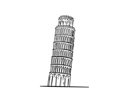 Leaning Tower of Pisa drawn with a black outline, iconのイラスト素材