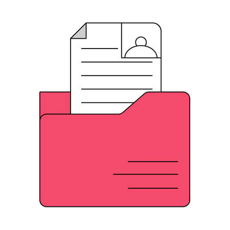 The folder with the file. Folder for documents, employees personal file. A file with documents, an archive document.のイラスト素材