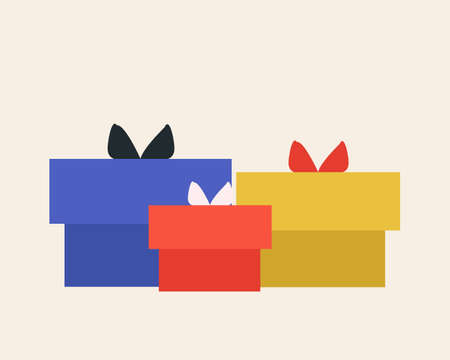 Boxes with gifts. Gift boxes with bows. Vector illustrationのイラスト素材