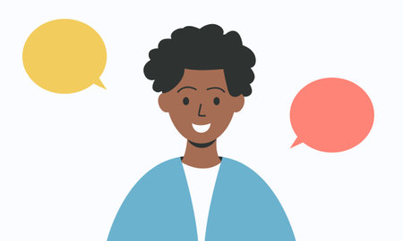 Avatar of a man with a speech bubble. A man with curly hairのイラスト素材