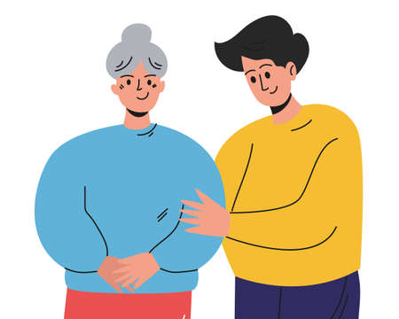 Portrait of a sweet grandmother with a grandson or son. An elderly womanのイラスト素材