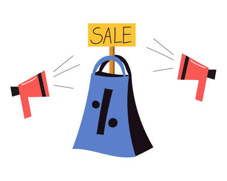 Discount paper bag, promotional offer, sale. Vector illustrationのイラスト素材