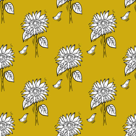 Vector seamless pattern with sunflowersのイラスト素材