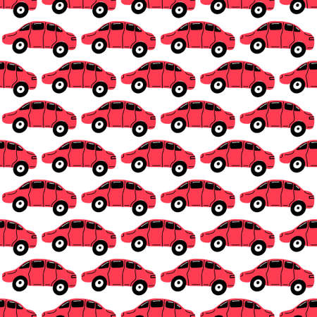 Vector seamless pattern with red cars. Childrens patternのイラスト素材