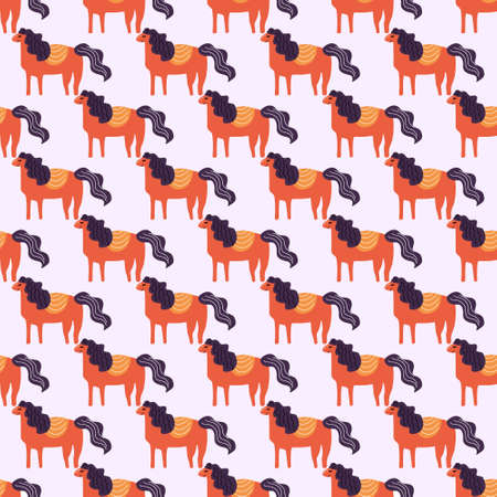 Vector seamless pattern with cute horsesのイラスト素材
