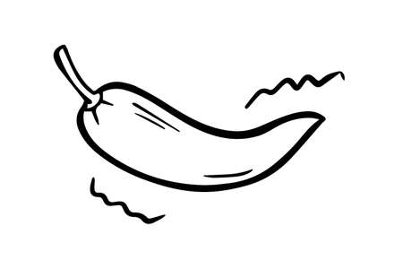 Hot peppers are drawn by hand with a black outline. Vector graphics, sketchのイラスト素材