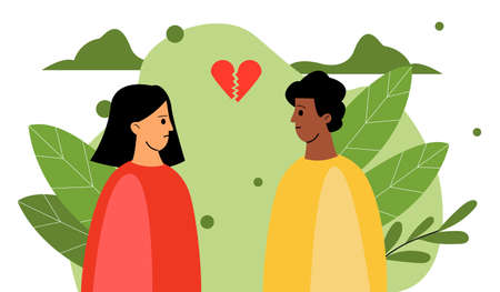 A man and a woman with a broken heart. Broken Loveのイラスト素材