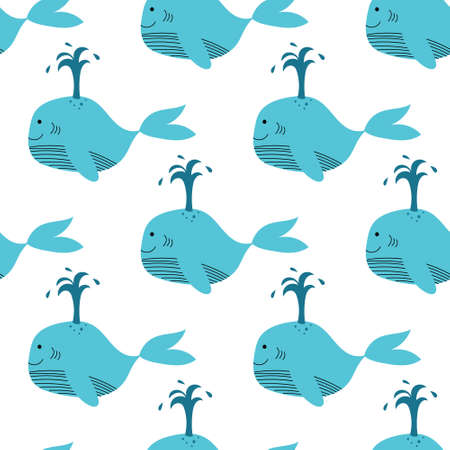 Vector seamless pattern with whales on a white background. Pattern for fabric, wallpaper, paper, clothesのイラスト素材