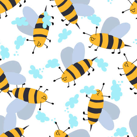 Vector seamless pattern with bees . Pattern for fabric, wallpaper, paper, clothesのイラスト素材