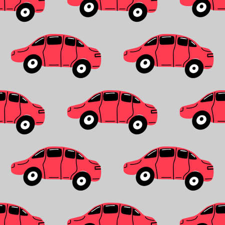 Vector seamless pattern with red cars . Pattern for fabric, wallpaper, paper, clothesのイラスト素材