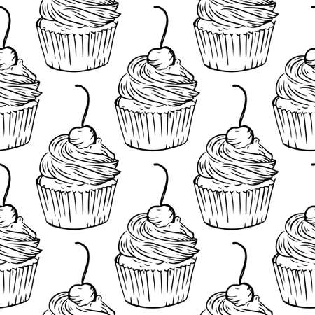 Vector seamless pattern with cupcakes. Vector graphicsのイラスト素材