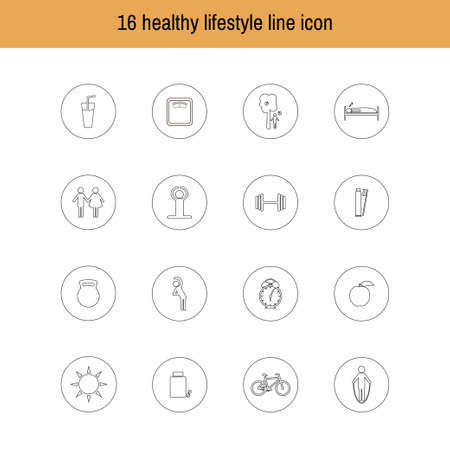 A set of liner icons isolated healthy lifestyle. Vectorのイラスト素材
