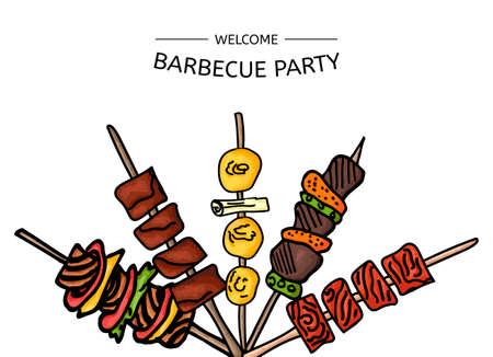 Colorful vector illustration of a BBQ party on a white background. Vector illustrationのイラスト素材