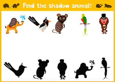 Cartoon Illustration of Education Shadow Matching Game for Preschool Children need to find the shadow for each animal.のイラスト素材
