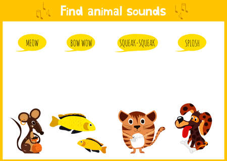 Colorful children's cartoon puzzle game for children on the theme of learning animal sounds. Vector illustrationのイラスト素材
