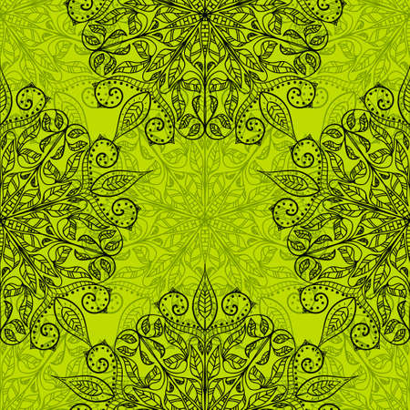Ethnic decorative handmade green seamless pattern. Islam, Arabic, Indian, Ottoman motifs. Classic mandala. Vector illustrationのイラスト素材
