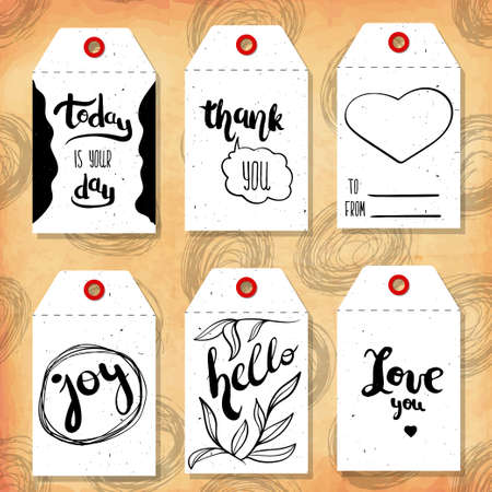 Collection handdrawn in the style of the lovely ready-made gift tags with love for Valentine's day. Vector illustrationのイラスト素材