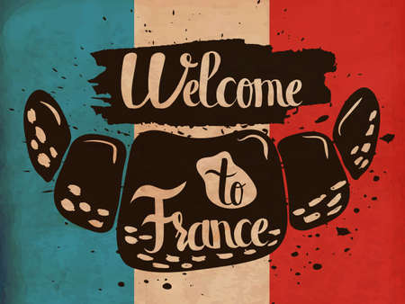 Retro hand lettering is a poster on the theme of travel and adventure abroad. Gastronomic tour of France. Vector illustrationのイラスト素材