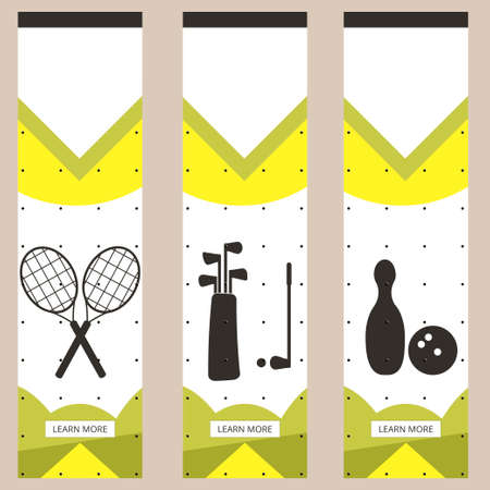 Set of colorful sports banners in the style of minimalism flat for commercial websites. Tennis, Golf and bowling. Vector illustrationのイラスト素材