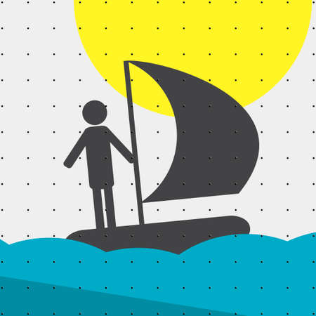 Colorful sports poster-style minimalism flat for commercial websites. The athlete sails on a sailing boat, sailing. Vector illustrationのイラスト素材
