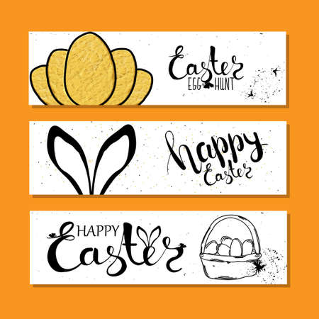 Colourful banners collection for Easter with Easter eggs . Wishes for a happy Easter. Vector illustrationのイラスト素材
