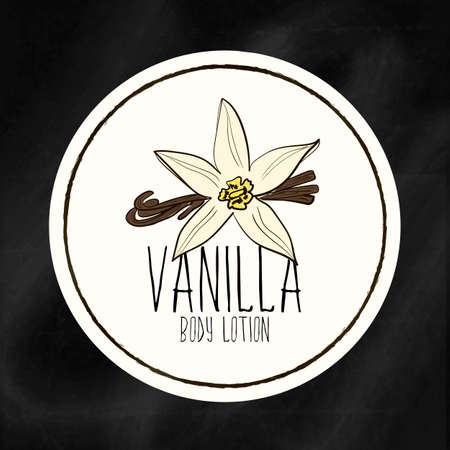 A set of labels with frames for beauty and health. Vanilla moisturizing lotion for body and hands. Vector Tagsのイラスト素材