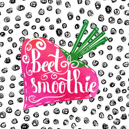 Colorful bright hand lettering poster vegetable beet smoothie. Vector illustrationのイラスト素材