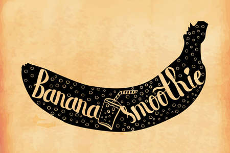 Hand lettering poster sweet fruity banana smoothie in an old retro style. Vector illustrationのイラスト素材