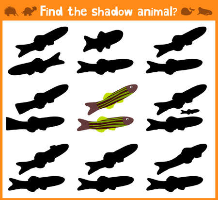 Cartoon vector illustration of education will find appropriate shadow silhouette animal fish. Matching game for children of preschool age. Vector illustrationのイラスト素材