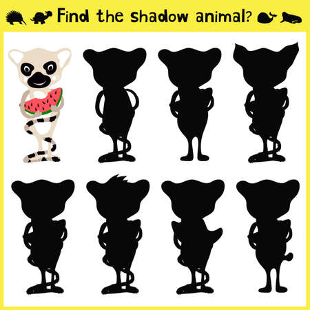 Children's developing game to find an appropriate shadow animal lemur. Vector illustrationのイラスト素材