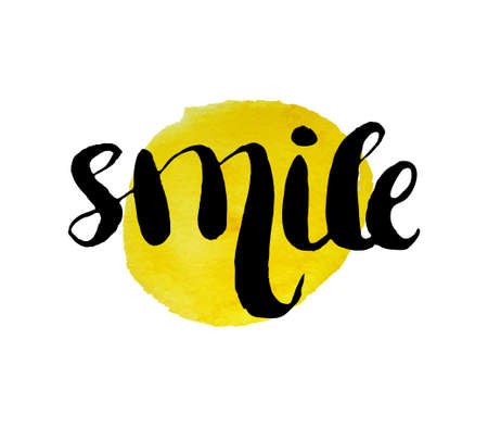 Colorful illustration style drawn hand with watercolor stains. Creative lettering picture cheerful smile. The poster for printing.Vector illustrationのイラスト素材
