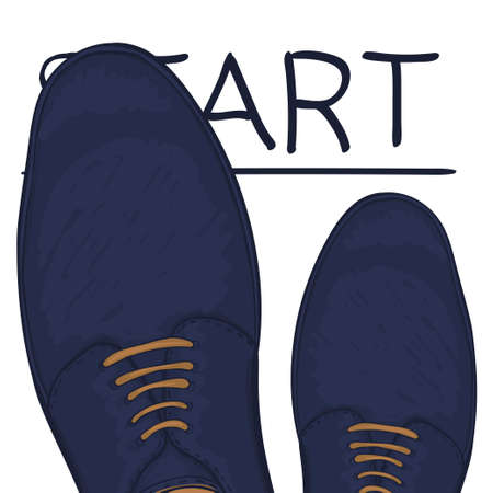 Business concept starting trait. Feet in shoes on the road. Make a choice. Vector illustrationのイラスト素材