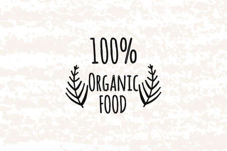 in the style of hand drawn. Hands drawn elements in a decorative box, organic food. Fresh, organic ingredients. Sticker, badge, card for production in print and stores. Vector illustrationのイラスト素材