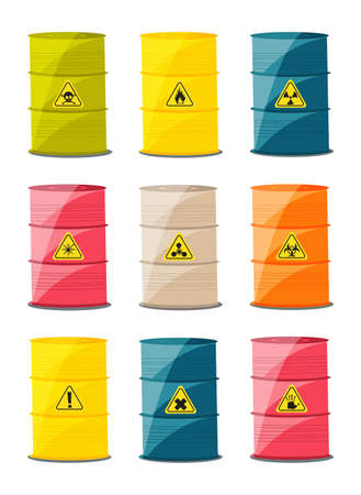 Containers with explosive and reactive substances, waste of chemical industry. Vector illustrationのイラスト素材